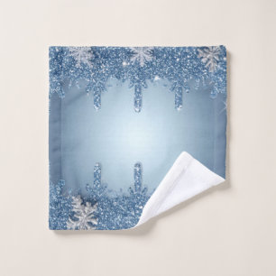 Glitter Blue Snowflake Christmas Spa Decor Gift Wash Cloth