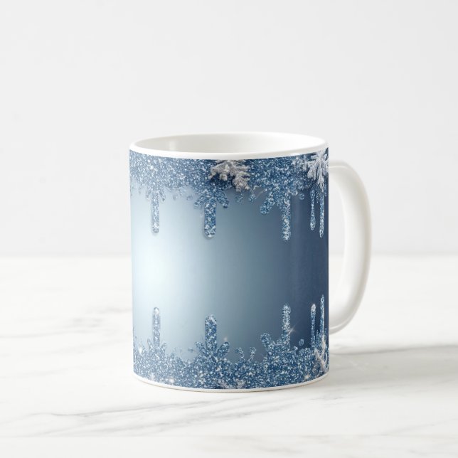 Glitter Blue Snowflake Frame With Icicles Coffee Mug (Front Right)