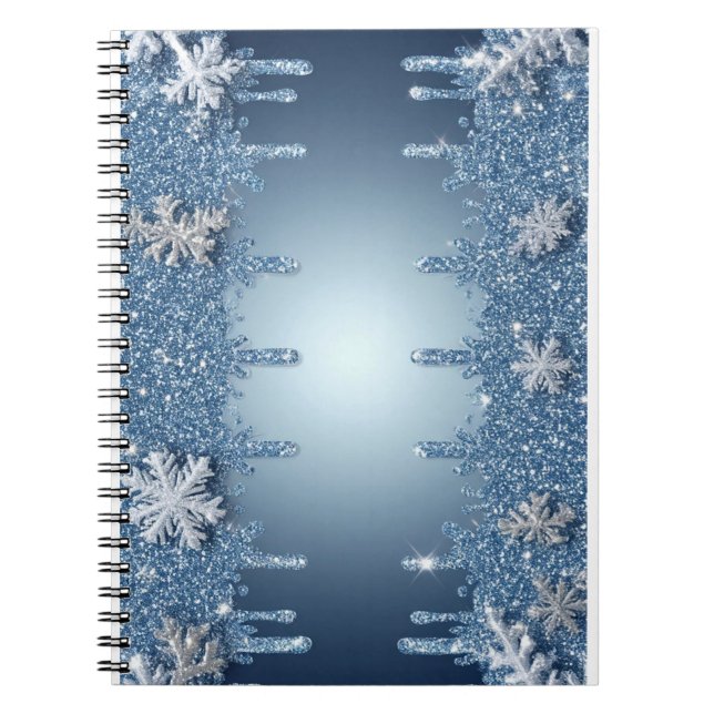 Glitter Blue Snowflake Frame With Icicles Notebook (Front)