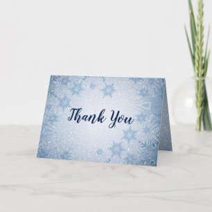 Glitter Blue Snowflakes winter wedding Thank You Card