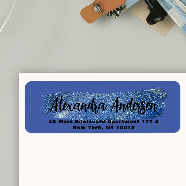 Glitter Blue Sparkly Brushstroke Return Address Return Address Label (Creator Uploaded)