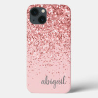 Glitter Blush Pink Girly Modern Monogram Name
