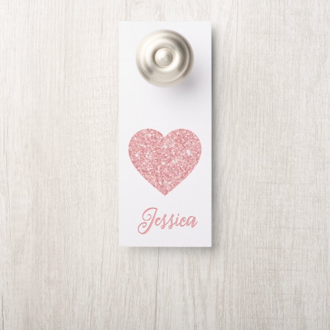 Glitter Blush Pink Heart Girly Name  Door Hanger (On Knob)