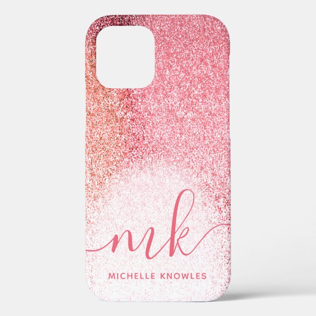 Glitter Blush Pink Rose Gold Monogrammed Script Case-Mate iPhone Case (Back)