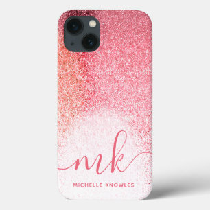 Glitter Blush Pink Rose Gold Monogrammed Script iPhone 13 Case