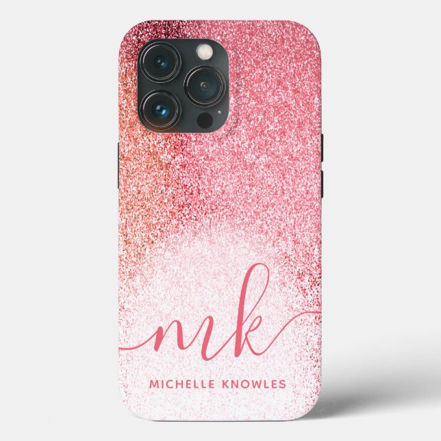 Glitter Blush Pink Rose Gold Monogrammed Script Case-Mate iPhone Case (Back)