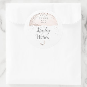 Glitter blush pink watercolor umbrella baby classic round sticker