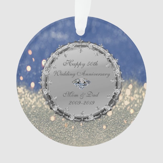 Glitter Bokeh Diamonds 50th Wedding Anniversary Ornament (Front)
