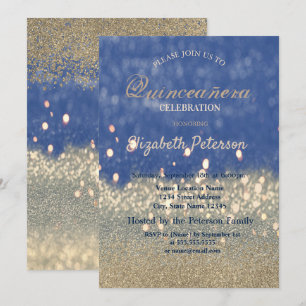 Glitter Bokeh Gold Diamonds Quinceañera Invitation