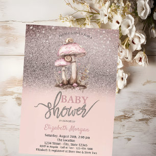 Glitter Bokeh,Mushrooms Snails Baby Shower Invitation