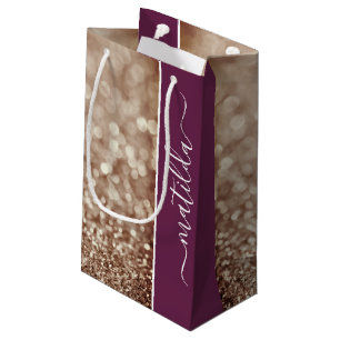 Glitter Bokeh rose gold script name Gift Bag