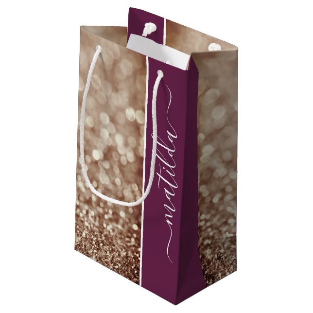 Glitter Bokeh rose gold script name Gift Bag (Back Angled)