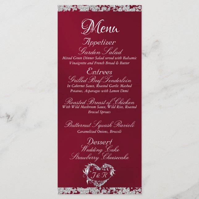 Glitter Border on Burgundy Wedding Menu (Front)