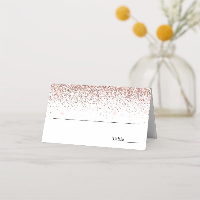 Glitter Border, Rose Gold and White Personalised Place Card (Front)