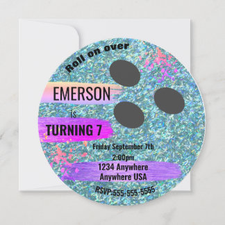 Glitter BOWLING BALL, bowling, Glow birthday party Invitation