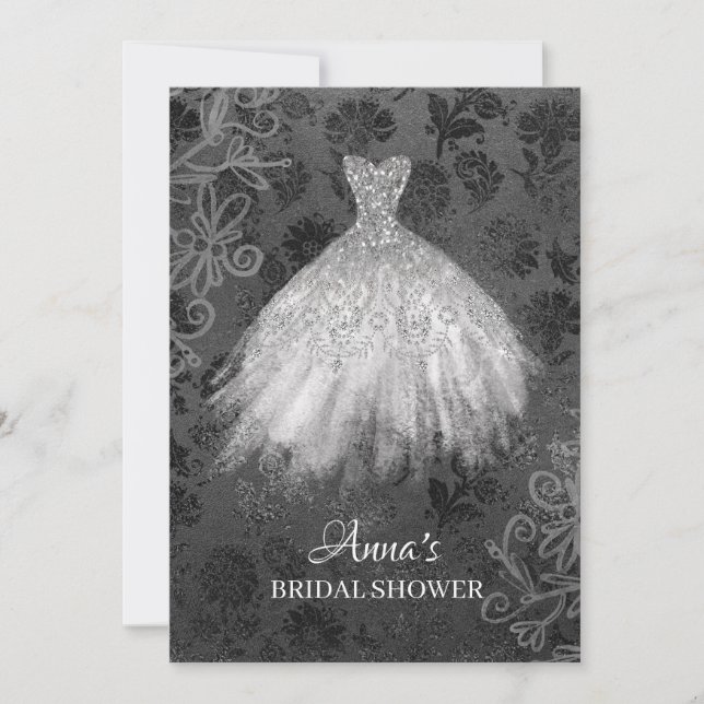* Glitter  Bridal Dress Bridal White Gown Shower Invitation (Front)