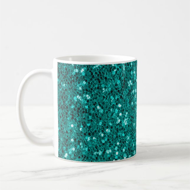 Glitter bright turquoise texture coffee mug (Left)