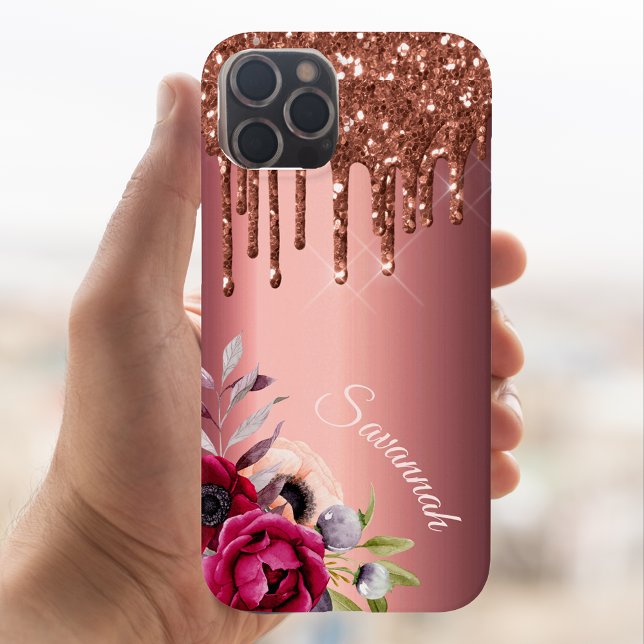 Glitter bronze copper metallic monogram floral Case-Mate iPhone case (Creator Uploaded)