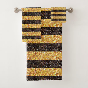 Glitter Brown Gold Stripe Pattern Sparkle  Bath Towel Set