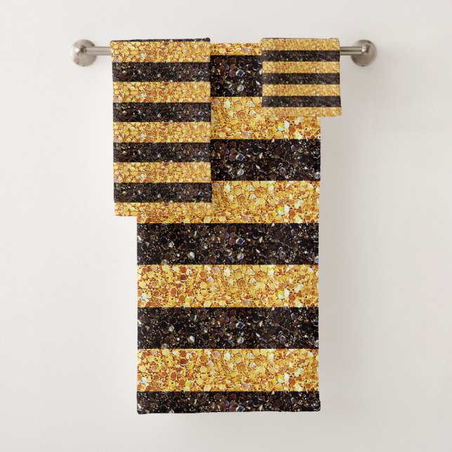 Glitter Brown Gold Stripe Pattern Sparkle  Bath Towel Set (Insitu)