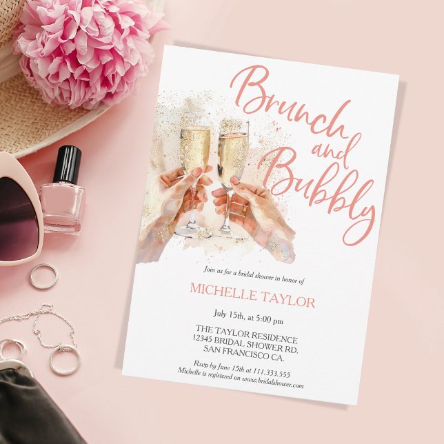 Glitter Brunch and Bubbly Champagne Bridal Shower Invitation (Creator Uploaded)