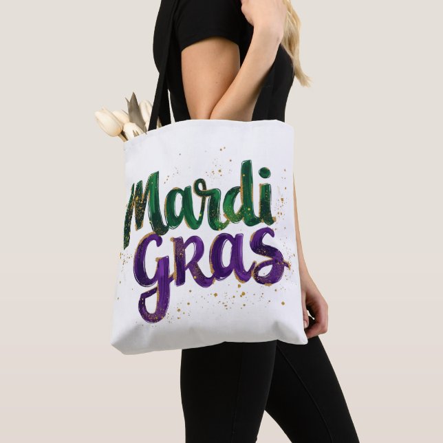 Glitter Brushstroke Mardi Gras Tote Bag (Close Up)