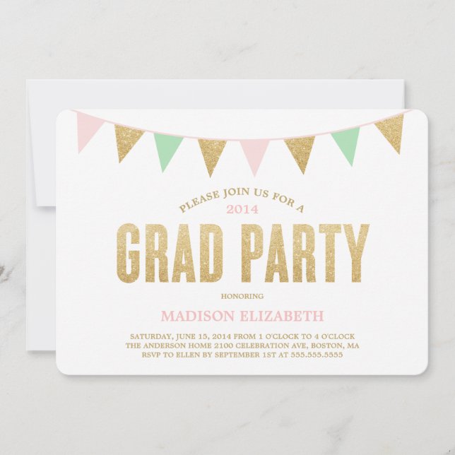 Glitter Bunting | Graduation Party Invitation (Front)