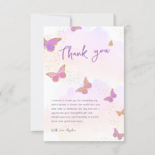 Glitter Butterflies Bridal Shower Thank You Card