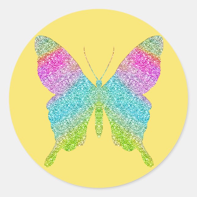Glitter Butterfly -Choose your background color! Classic Round Sticker (Front)