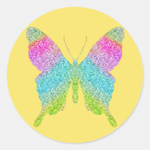 Glitter Butterfly -Choose your background color! Classic Round Sticker
