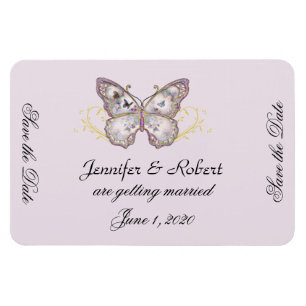 Glitter Butterfly Lavender Wedding Save the Date Magnet