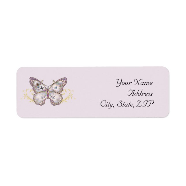 Glitter Butterfly on Lavender Return Address Label (Front)