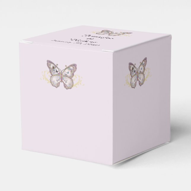 Glitter Butterfly on Lavender Wedding Favour Box (Front Side)