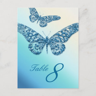 Glitter Butterfly Table Number Postcard Blue