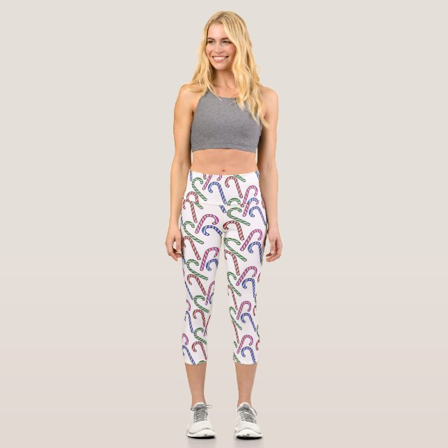 Glitter Candy Cane Pattern Capri Leggings (Front)
