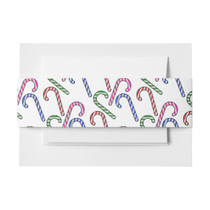 Glitter Candy Cane Pattern Invitation Belly Band