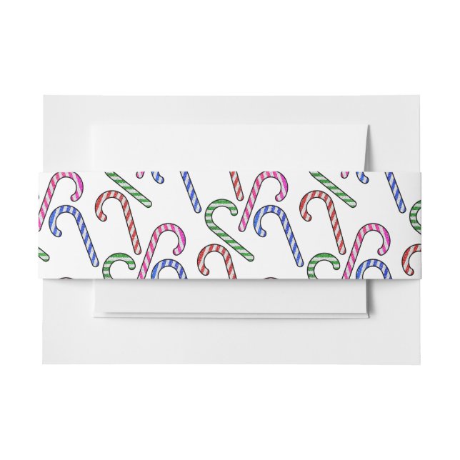 Glitter Candy Cane Pattern Invitation Belly Band (Front Example)
