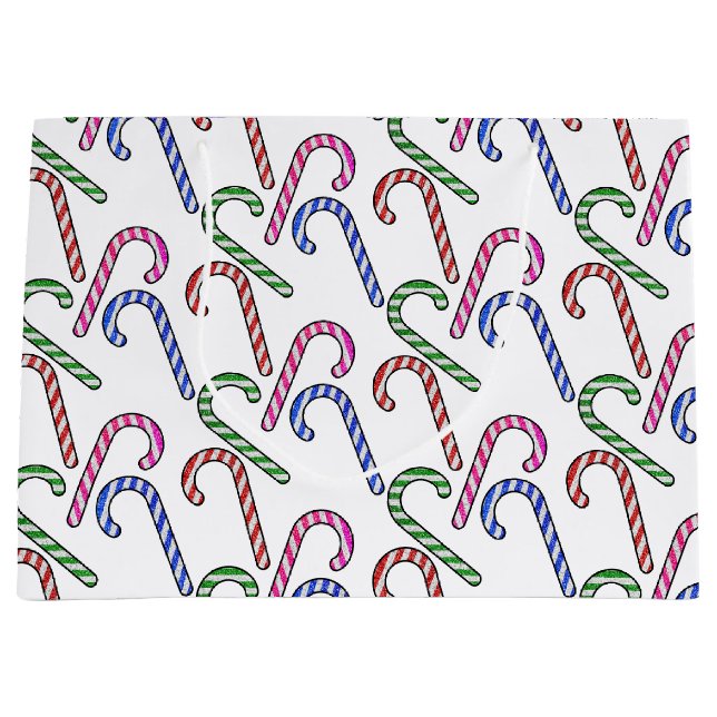 Glitter Candy Cane Pattern Large Gift Bag (Front)
