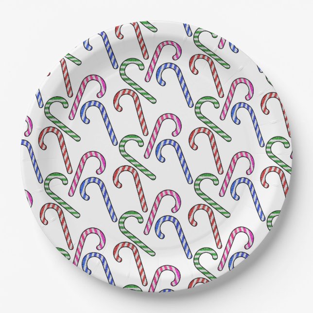 Glitter Candy Cane Pattern Paper Plate (Front)
