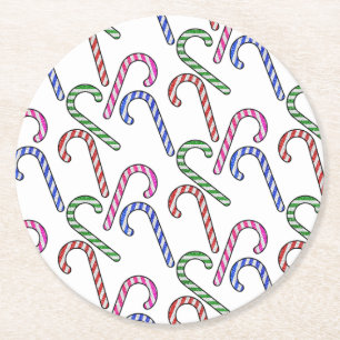 Glitter Candy Cane Pattern Round Paper Coaster