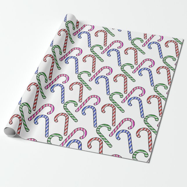 Glitter Candy Cane Pattern Wrapping Paper (Unrolled)