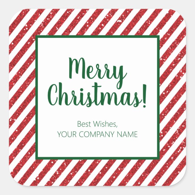 Glitter Candy Cane Striped Company Square Sticker (Front)