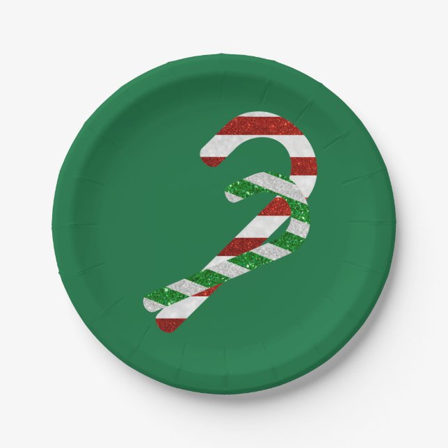 Glitter Candy Canes Paper Plate (Front)