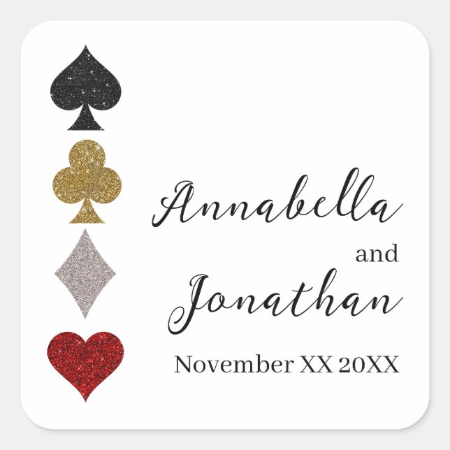 Glitter Card Game Las Vegas Casino Wedding Square Sticker (Front)