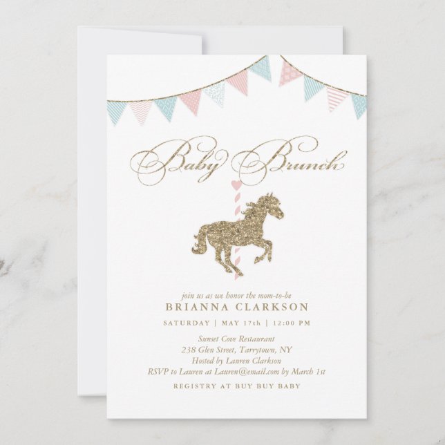 Glitter Carousel Horse | Baby Shower Invitation (Front)