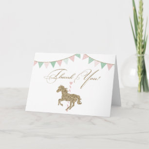 Glitter Carousel Horse   Thank You Card