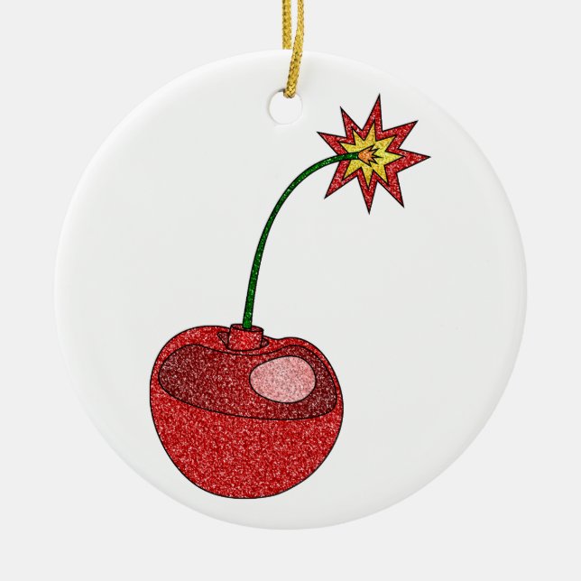 Glitter Cherry Bomb Ceramic Ornament (Front)