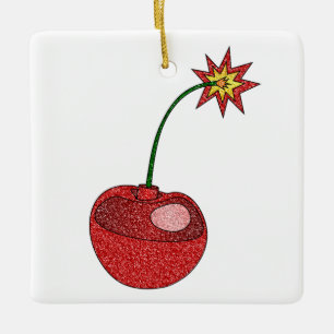 Glitter Cherry Bomb - Square Ornament 