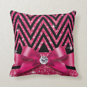 Glitter Chevron Bling Diamond Bow   fuchsia Cushion