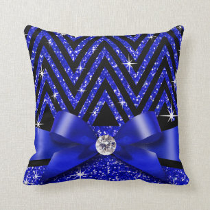 Glitter Chevron Bling Diamond Bow   sapphire Cushion